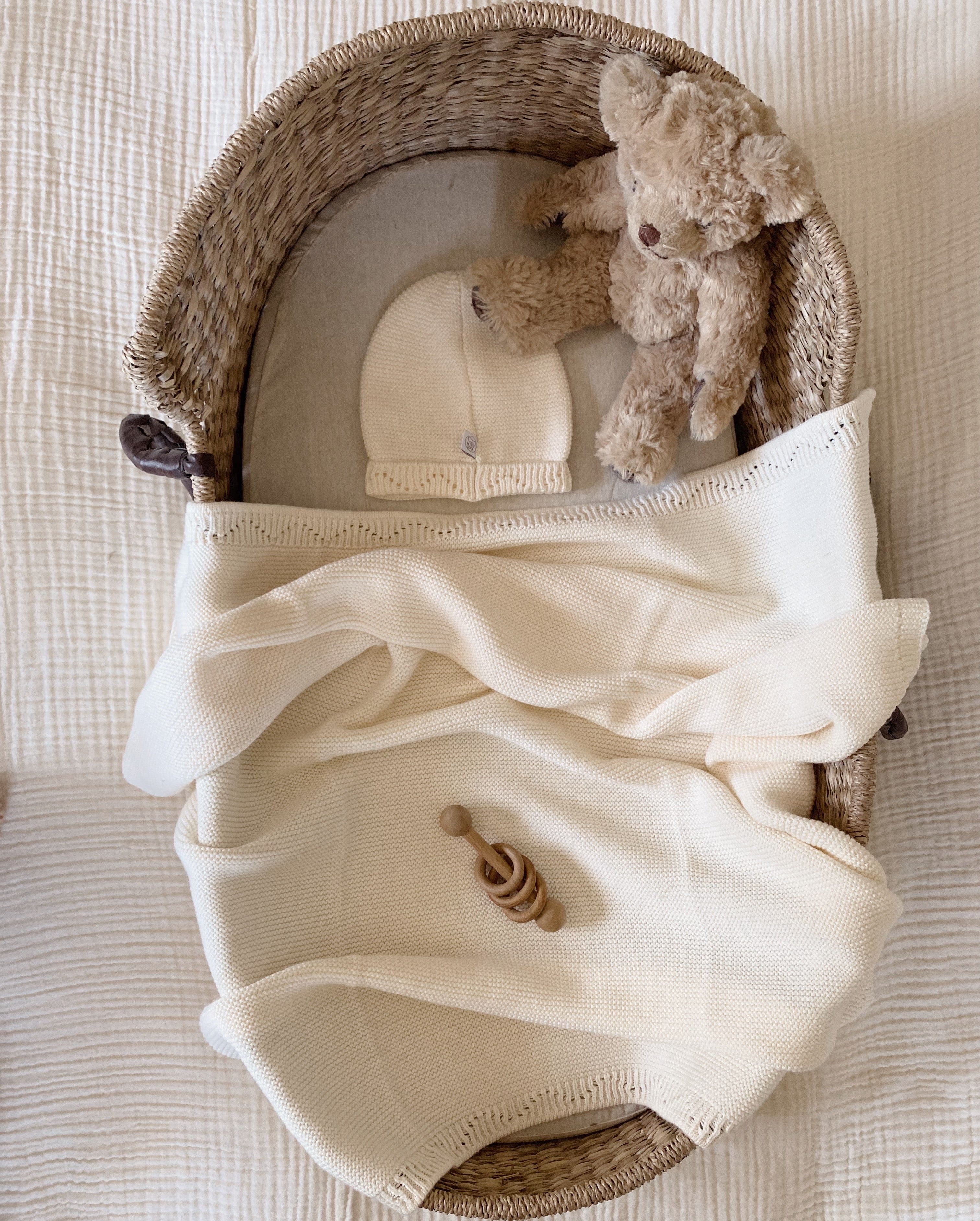 MiniLuna blanket & hat Ecru